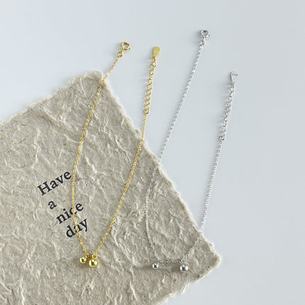 925 Sterling Silwer Klein Ronde Krale Ketting Enkelband Vroue S'n Eenvoudig