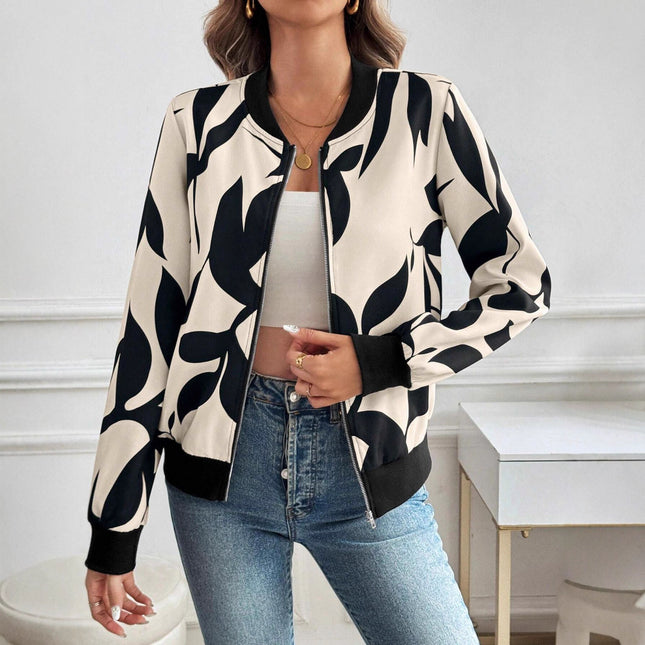 Printed Zipper Slimming Temperament Commute Casual Jacket