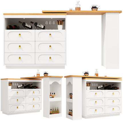 360 Roterende Kroegtafel Hoofgedeelte 137 X 39 X 90 Cm, Koffiekroegmeubels, Roterende Eetkroeg Met Berging, Kombuiseiland, Met Speseryrak, Ses Laaie, Oop Bergingspasie, Wit