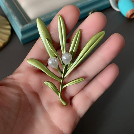 Creative All-match Green Plant Flower Pearl Brooch