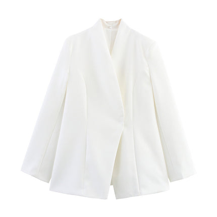 Solid Color Slim-fit Buttoned Long Sleeve Suit Coat
