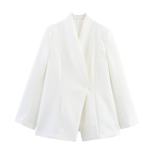 Solid Color Slim-fit Buttoned Long Sleeve Suit Coat