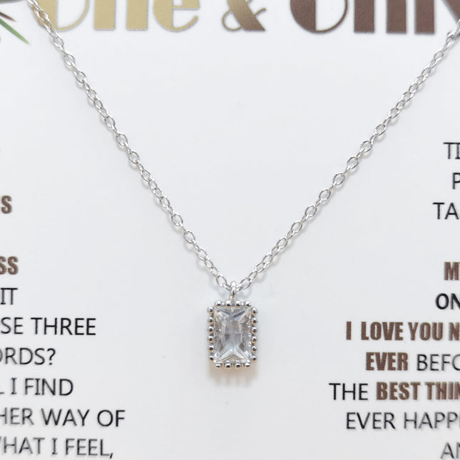 S925 Sterling Silwer Reghoekige Sirkoon Kort Ketting, Geometriese Styl