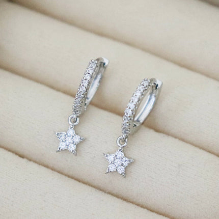 Women's Sterling Silver Needle Geometric Stars Diamond Personalized Earrings
