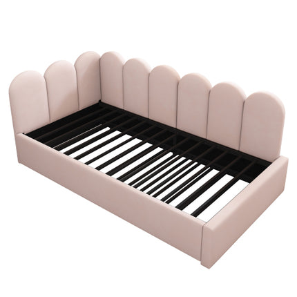 Upholstered Bed Daybed With Pull-Out Bed, 3FT Single Sofa Bed 90X190Cm,Guest Beds For Adults And Children, Bed With Metal Slatted Frame, Velvet, Pink No Mattress