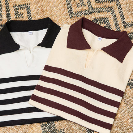 Lapel Lyocell Short Sleeve Fashion Breathable Stripes Polo Shirt