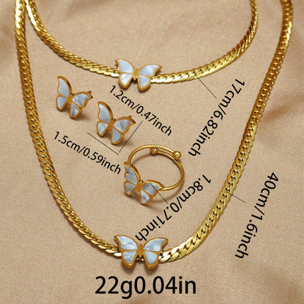 Lxalry 18K Gold Plated Butterfly Jewelry Set With Mirror Polish  Hypoallergenic Skin Safe 4PCS Necklace Earrings Bracelet Ring For Women, Never Fade Luxury Gift For Her