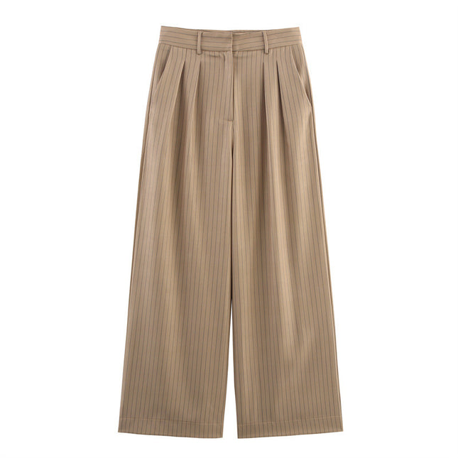 Striped Linen Blend Suit Jacket Pleated Pants