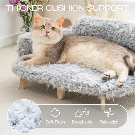 MEWOOFUN Elevated Cat Bed With Washable Cover - 26x18.3x8.5 Inch Wooden Pet Sofa For Cats & Small Medium Dogs Grey, Modern Design