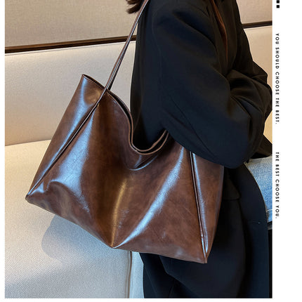 Vintage Women's Tote Bag Athletic Casual Fashion Large Capacity Leather Shoulder Bag Shopper Harajuku Simple Handbag