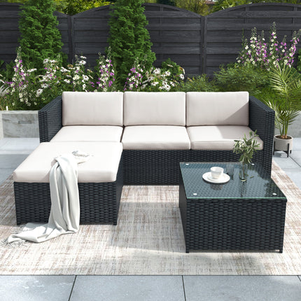 Tuinhoekbank Rotan Tuinmeubels Patiostel Tuinvermaakstel Tuinrotanmeubels Sitkamerstel, Swart