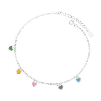 925 Sterling Silwer Kleurvolle Hart Olieval-Enkelbandjie Vir Vroue
