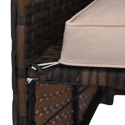 3-stuk Patio Meubelstel, Rattan Buite Bankstel met Lêbank & Liefdesbank, Sagte Kussings, Gehard Glas Tafel, L-vormige Seksionele Bank, Beige