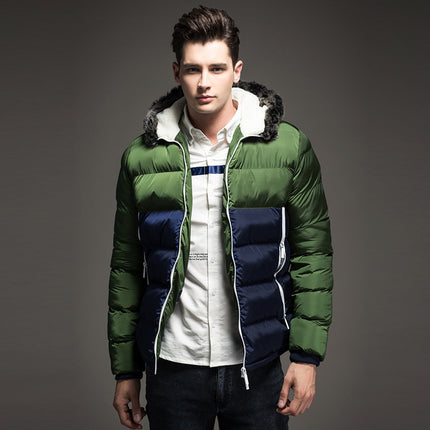 Men's Casual Patchwork Hooded Warm Jacket