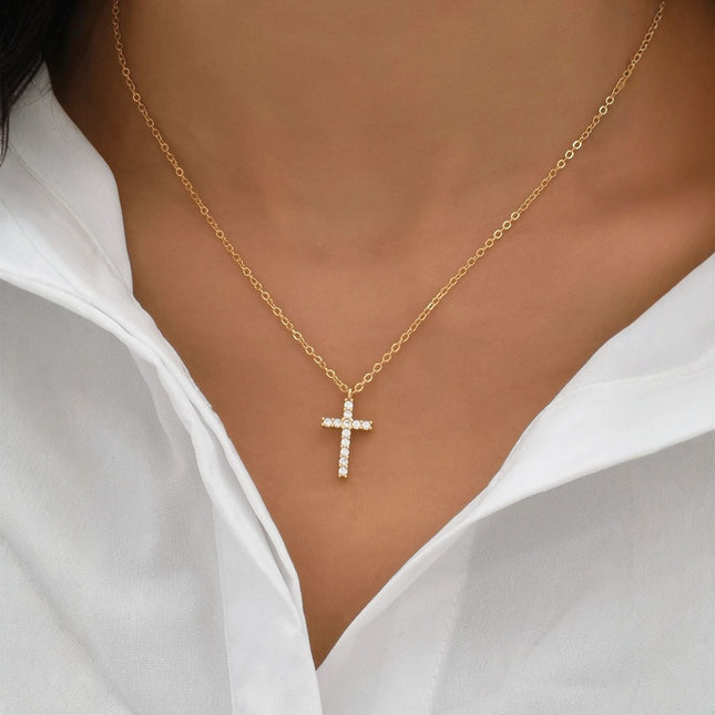 Kruis Vol Diamante Vroue Sleutelbeenketting Goue Hangertjie Meisies Halssnoer