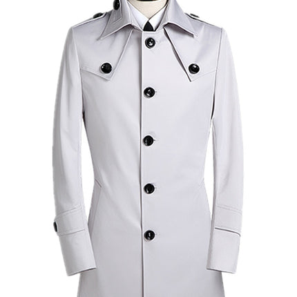 Men's Lapel Trench Coat Korean Version Slim Single Breasted Medium Length
