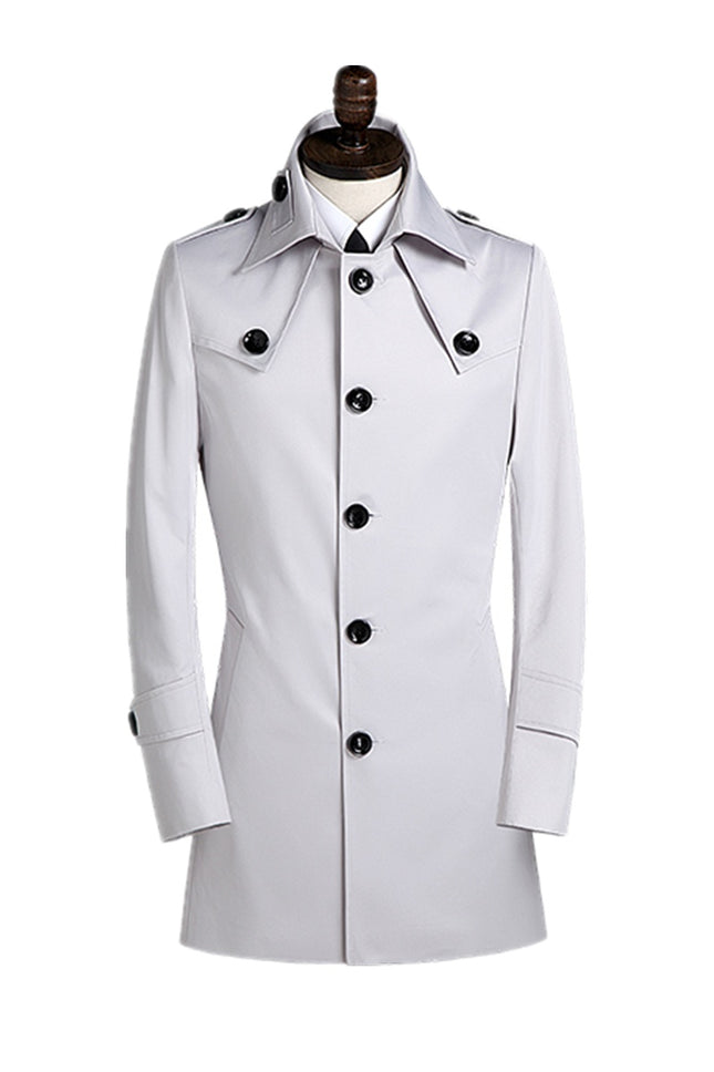 Men's Lapel Trench Coat Korean Version Slim Single Breasted Medium Length