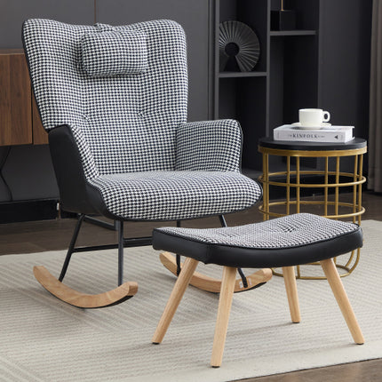 Wipstoele Vir Volwassenes, Tteddy Wipstoel Ontspannende Kantelstoel Met Soliede Houtpote Hoë Rugleunstoel Vir Balkon Sitkamer Slaapkamer