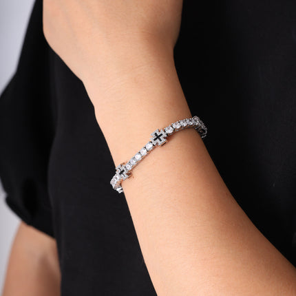 Platina-geplateerde Kruisvormige Tennis-Ketting Mode-Styl Armband