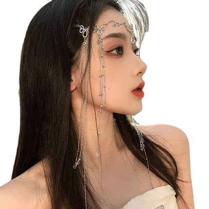 Head Veil Forehead Accessory Fashionable Waterdrop-Shaped Long Tassel Hair Clip