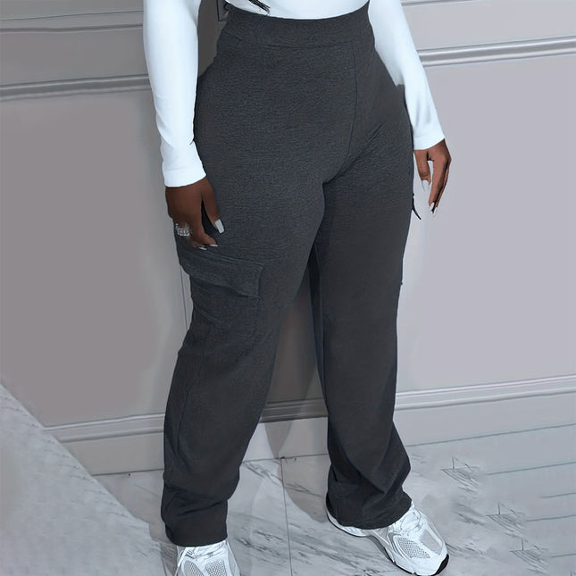 Large Size Autumn And Winter Solid Color Simple Workwear Knitted Women's Trousers