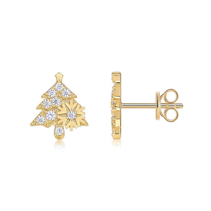 Christmas Tree - Set With Top-quality Moissanite Luxury And Fashionable Light Luxury Jewelry, Silver Stud Earrings, S925 Silver Electroplated Gold