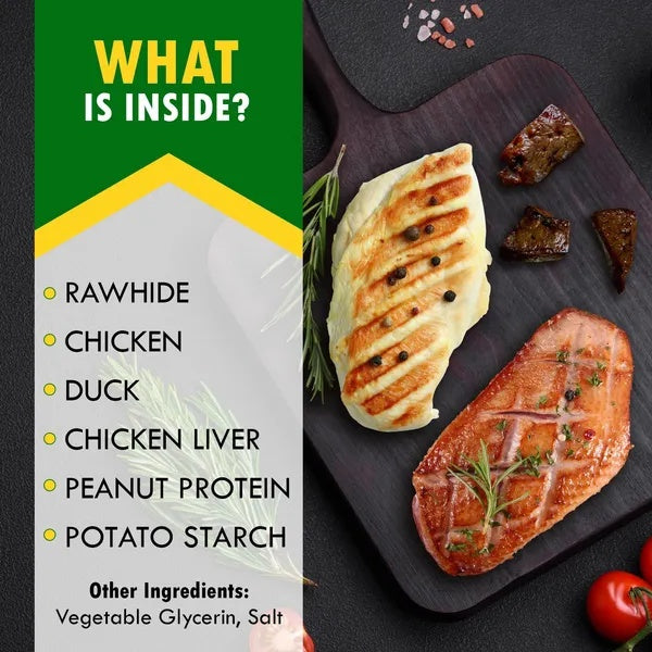 Dog Rawhide Treats With Duck And Chicken Human Grade Meat All Natural Organic Dried Snacks Grain Free Long Lasting Chews For Large And Small Dogs