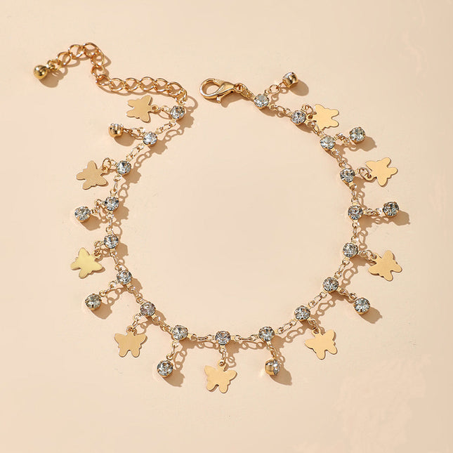 Creative Rhinestone Butterfly Tassel Anklet
