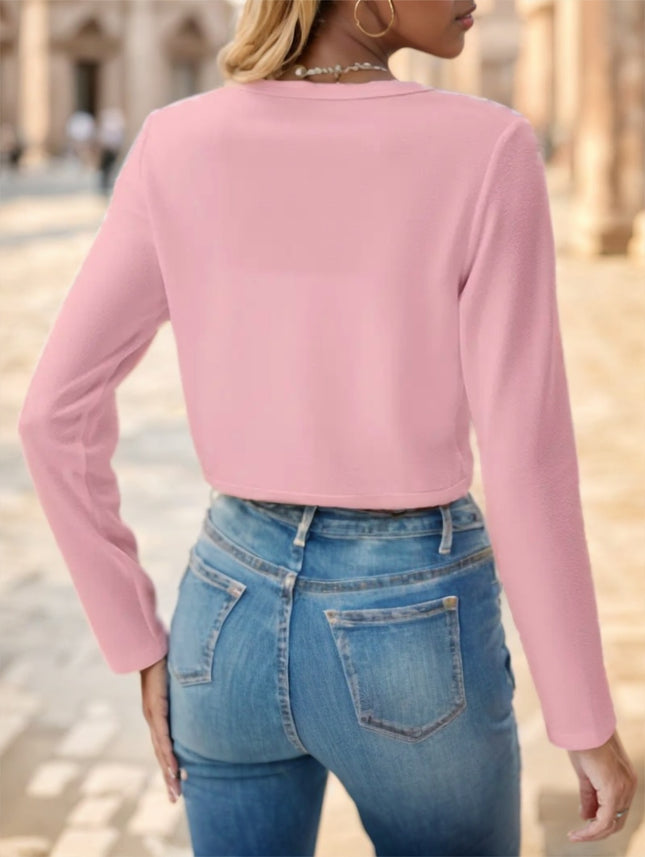 Solid Color Open Front Crop Jacket