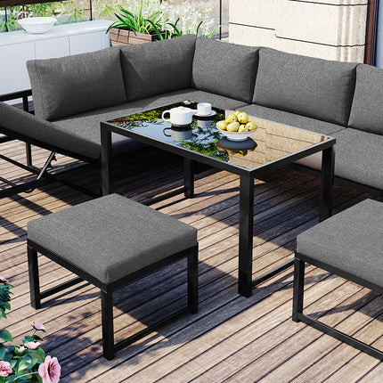 Buite Tuin Sitkamerbank Sitstel, Tuinbalkonmeubels Met Lêfunksie, Rugleuning Verstelbaar In Vier Rigtings, Sluit Alle Sagte Sitkussings En Rugleunings In, Grys