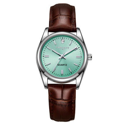Womens Fashion Wristwatch With A Genuine Leather Strap And Luminous Quartz Movement
