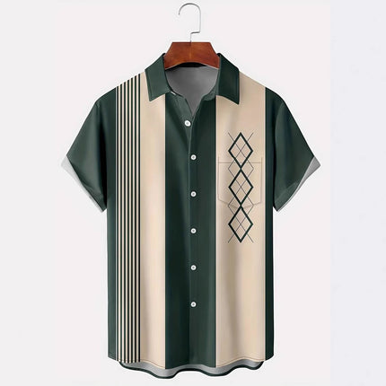 Men's Contrast Color Loose Short-sleeved Shirt Lapel