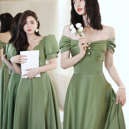 2024 Avocado Green Sisters Group Dress Skirt Women Satin Spring