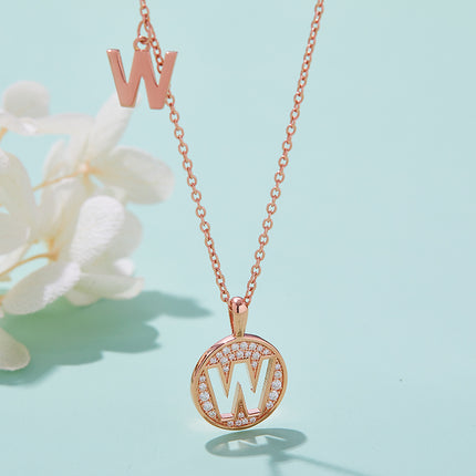 Een Van Die 26 Letters, W, Is Versier Met Topgehalte Moissanite, 'n Luukse En Modieuse Ligte Luukse Trend Juweel Silwer Halssnoer Hanger, S925 Silwer Elektroplaat Rose Goud