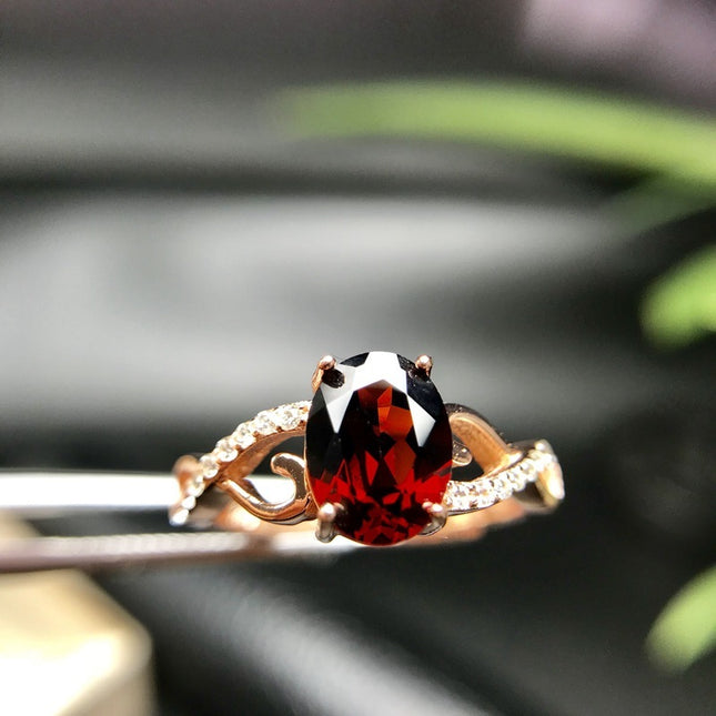 925 Silver Inlaid Natural Garnet Ring