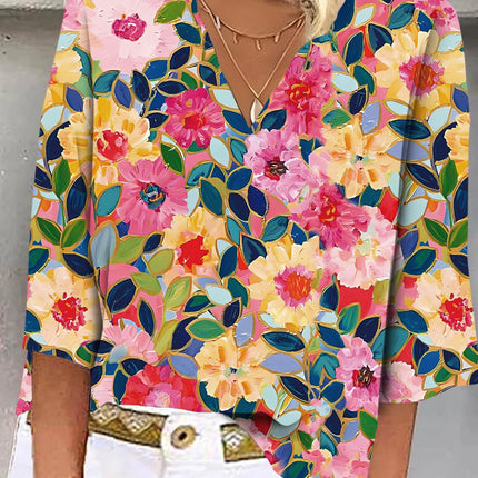 V-neck T-shirt With Seven Quarter Sleeves Top