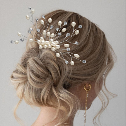 Elegante Blom-, Blare-, Pêrel- en Strass-Haarkam vir Troues
