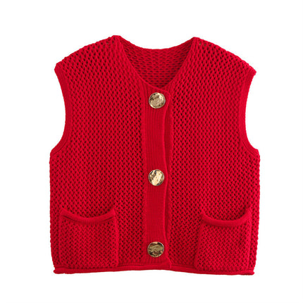 New Spring And Summer European And American Style Casual Breasted Thick Needle Knitted Vest Top