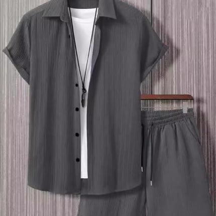 Jacquard Black And White Solid Color Suit Short Sleeve