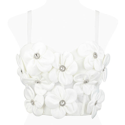 New Dopamine Floral Rhinestone Bandeau Sling Top