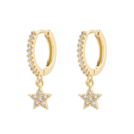 Women's Sterling Silver Needle Geometric Stars Diamond Personalized Earrings