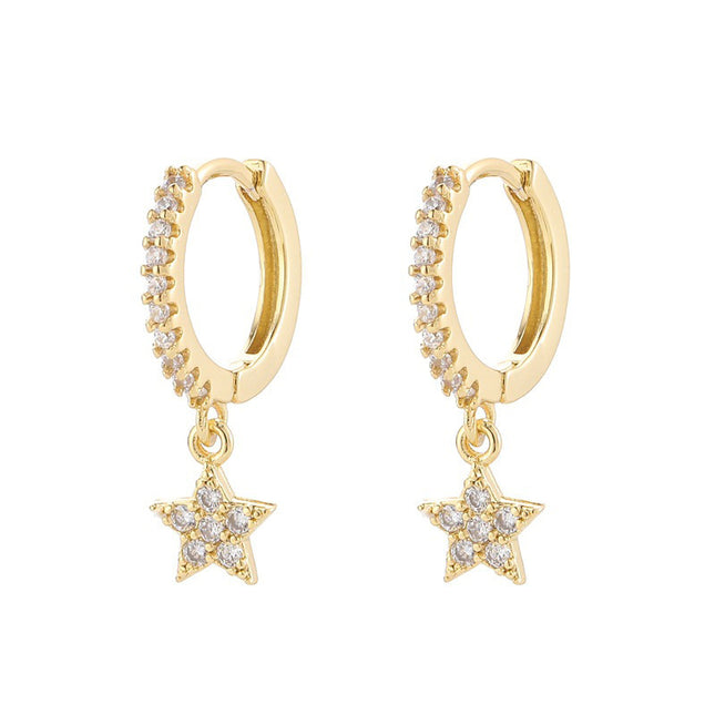 Women's Sterling Silver Needle Geometric Stars Diamond Personalized Earrings