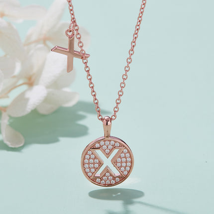 Een Van Die 26 Letters, X, Versier Met Topgehalte Moissanite, Luukse En Modieuse Ligluukse Trendjuweliersware, Silwer Halssnoerhangertjie S925 Silwer Geëlektroplateerde Roosegoud