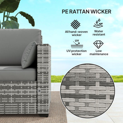 Patiobank PE Wicker Diep Sitplek Buitelugbank met Verwyderbare Kussings, 3-Sitplek Rottingbank, Buitelugmeubels vir Balkon, Dek, Tuin en Swembad, Grys
