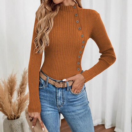 Slim-fit Buttoned Knitted Sweater For Women