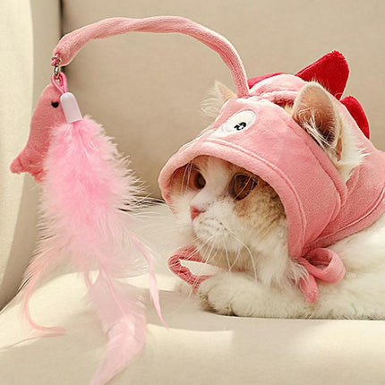 New Head Wearing Feather Funny Cat Stick Funny Cat Toy Stick Gray Big Eye Pet Toys Pet Products