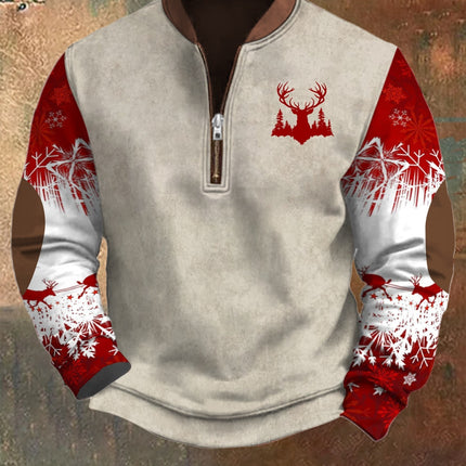 Zipper Men's 3D Printed Half Zipper Sweater