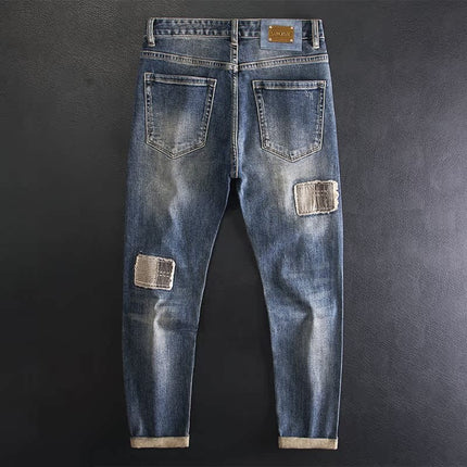 Retro Beggar Ripped Patch Jeans For Men