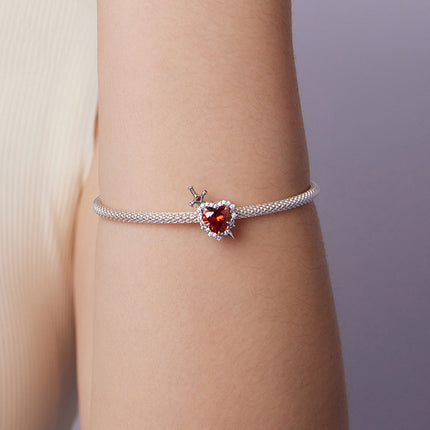 Love Heart Sword Diy Kraalbykomstighede S925 Silwer Rooi Liefdeskraletjies
