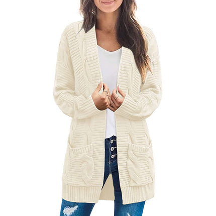 Plus Size Women's Coat Twist Double Pocket Cardigan Sweater